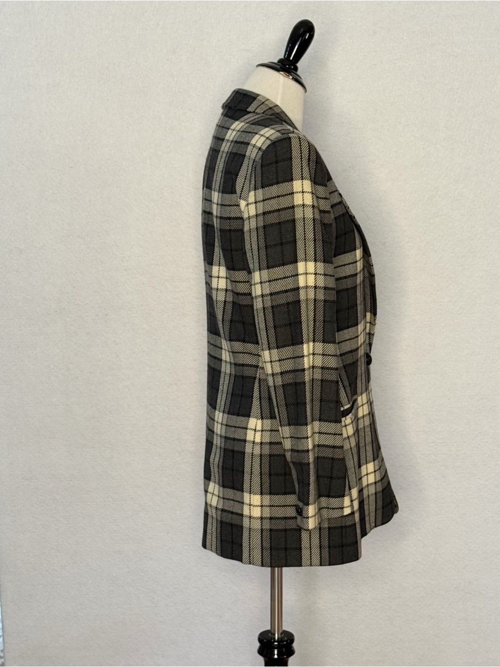 Jones New York Plaid Blazer Jacket Size 8 Black Cream 100% Pure Wool Heritage - Picture 9 of 14